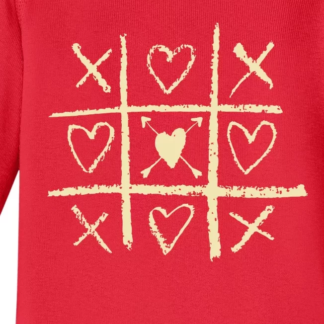 Valentine's Day Tic Tac Toe Love Hearts Baby Long Sleeve Bodysuit