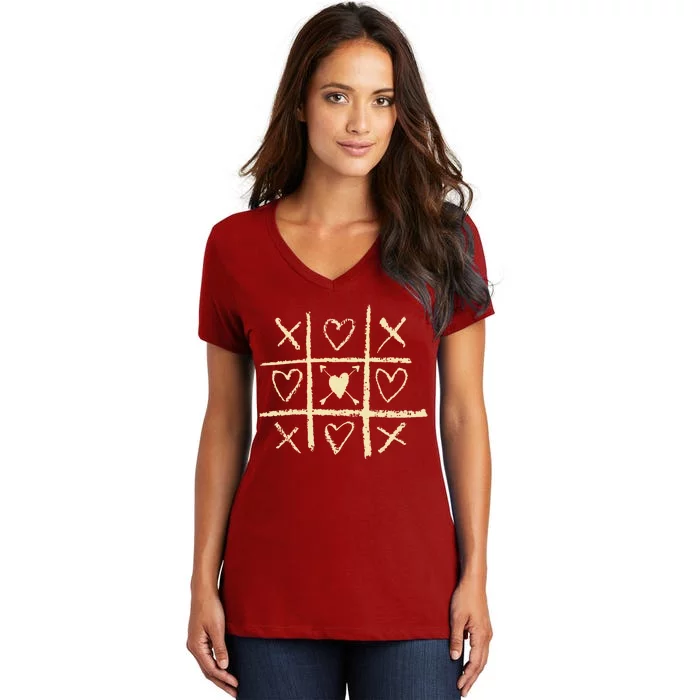 Valentine's Day Tic Tac Toe Love Hearts Women's V-Neck T-Shirt