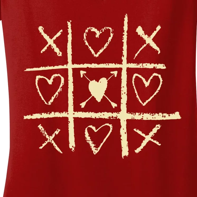 Valentine's Day Tic Tac Toe Love Hearts Women's V-Neck T-Shirt