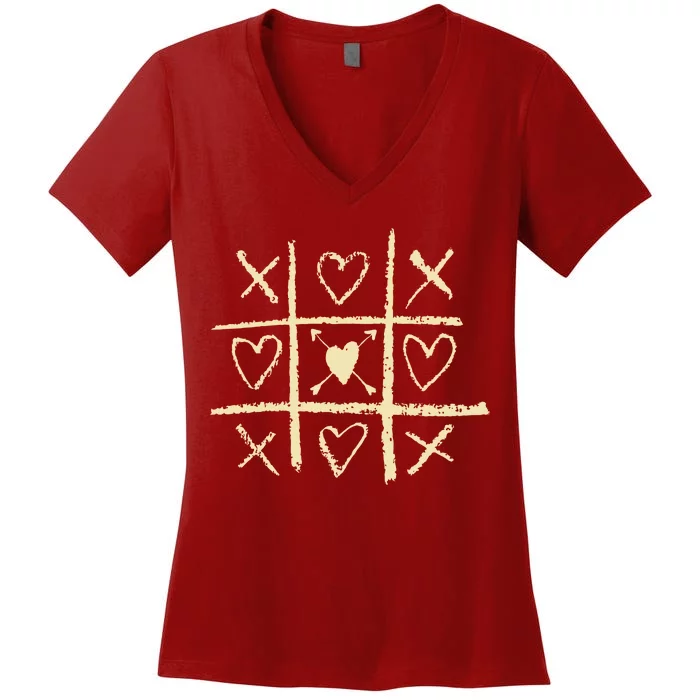 Valentine's Day Tic Tac Toe Love Hearts Women's V-Neck T-Shirt