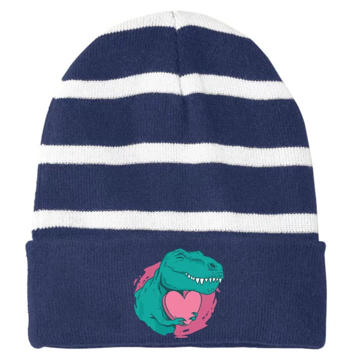 Valentines T-Rex Heart Striped Beanie with Solid Band