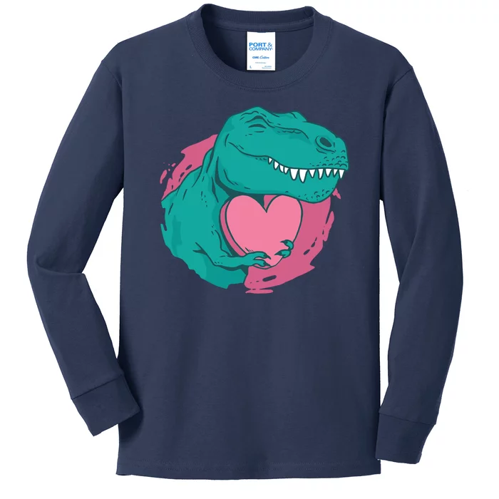 Valentines T-Rex Heart Kids Long Sleeve Shirt