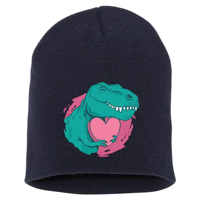 Valentines T-Rex Heart Short Acrylic Beanie