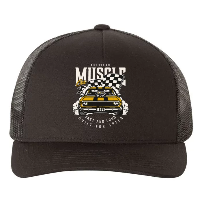 Vintage American Muscle Car Racing Flag Yupoong Adult 5-Panel Trucker Hat