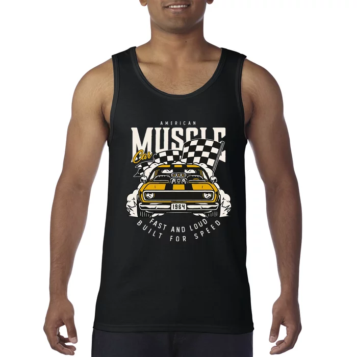 Vintage American Muscle Car Racing Flag Tank Top