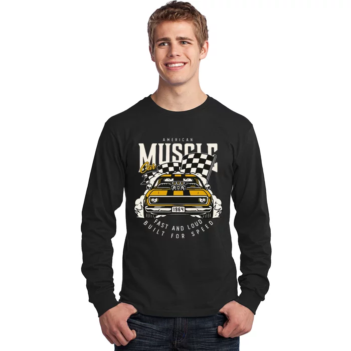 Vintage American Muscle Car Racing Flag Long Sleeve Shirt