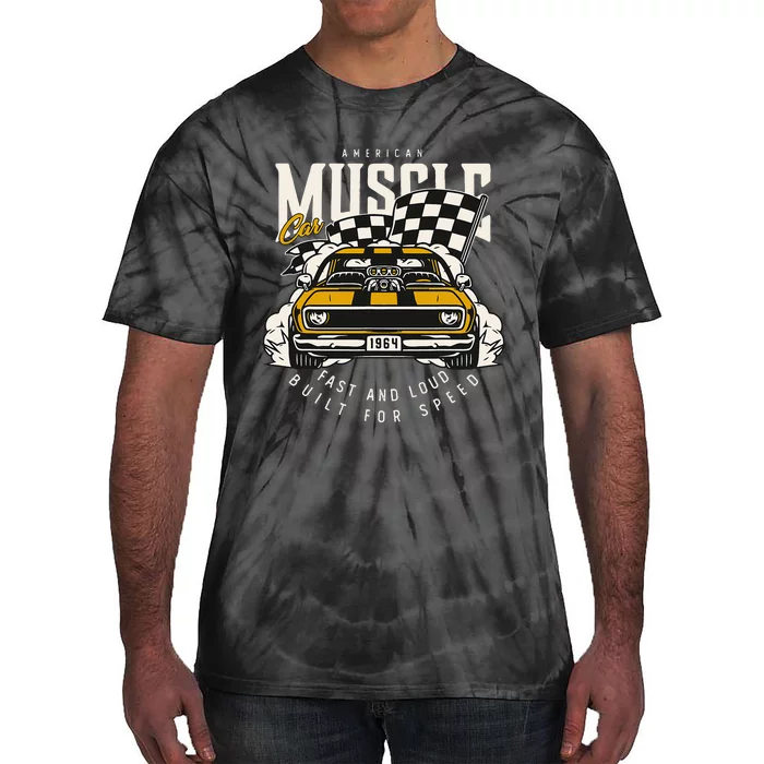 Vintage American Muscle Car Racing Flag Tie-Dye T-Shirt