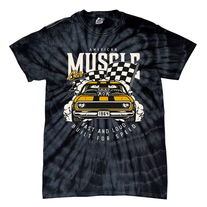 Vintage American Muscle Car Racing Flag Tie-Dye T-Shirt