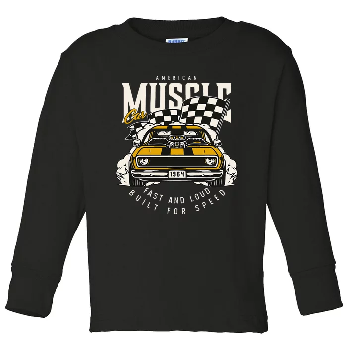 Vintage American Muscle Car Racing Flag Toddler Long Sleeve Shirt