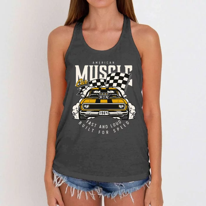 Vintage American Muscle Car Racing Flag Women's Knotted Racerback Tank