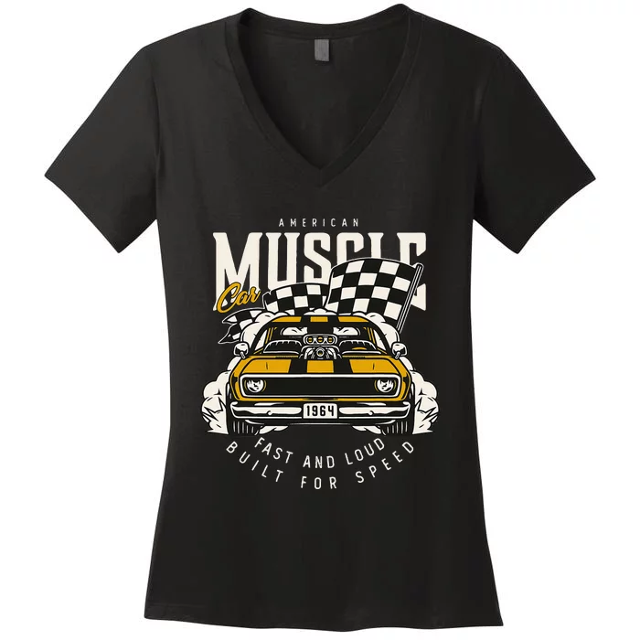 Vintage American Muscle Car Racing Flag Women's V-Neck T-Shirt