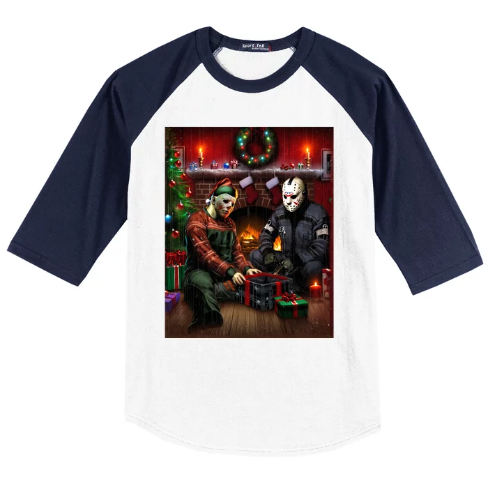 Voorhees And Myers Christmas Horror Christmas Baseball Sleeve Shirt