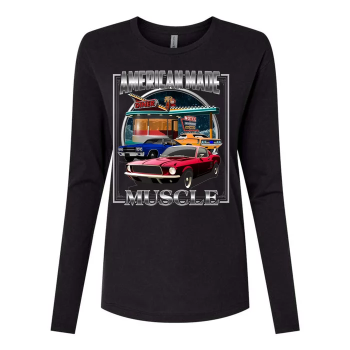 Vintage American Made Muscle Classic Cars And Diner Womens Cotton Relaxed Long Sleeve T-Shirt