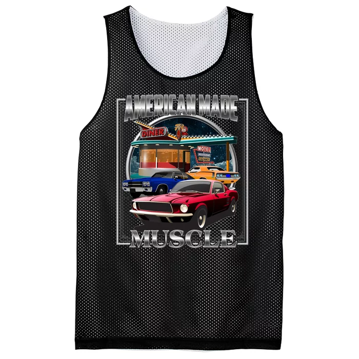 Vintage American Made Muscle Classic Cars And Diner Mesh Reversible Basketball Jersey Tank