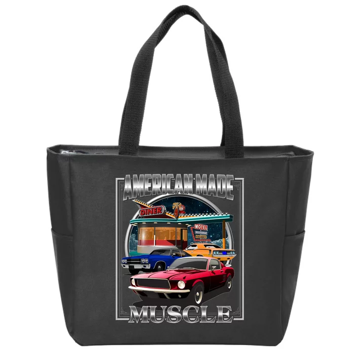 Vintage American Made Muscle Classic Cars And Diner Zip Tote Bag