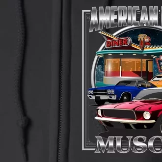 Vintage American Made Muscle Classic Cars And Diner Full Zip Hoodie