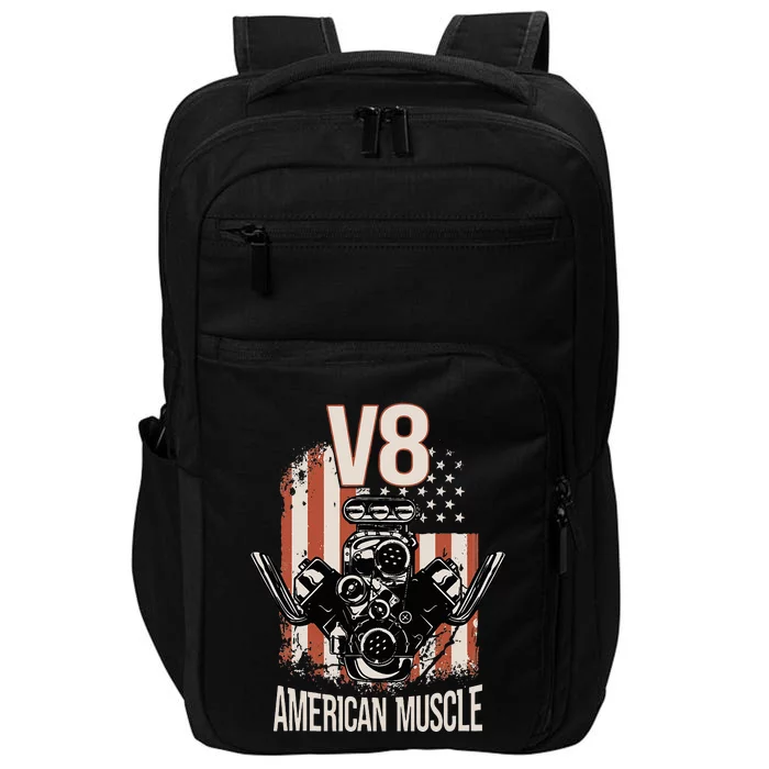 V8 American Muscle Car Usa Flag Engine V8 Impact Tech Backpack