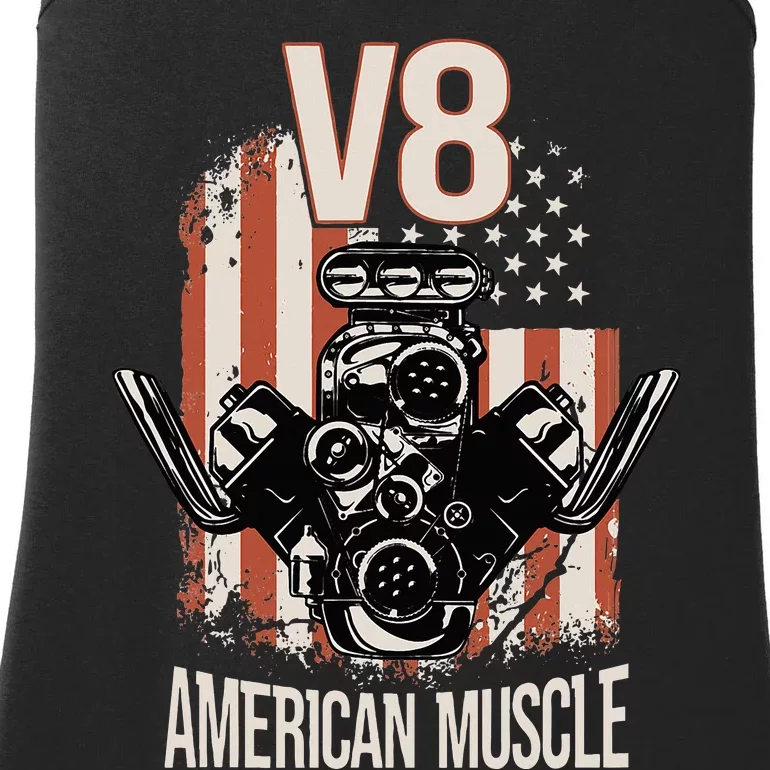 V8 American Muscle Car Usa Flag Engine V8 Ladies Essential Tank