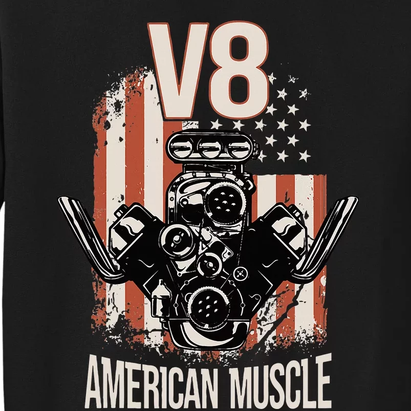 V8 American Muscle Car Usa Flag Engine V8 Tall Sweatshirt