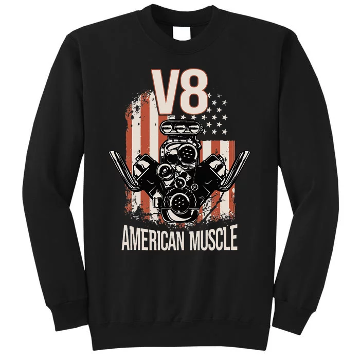 V8 American Muscle Car Usa Flag Engine V8 Tall Sweatshirt