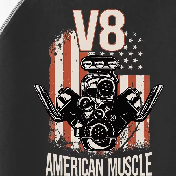 V8 American Muscle Car Usa Flag Engine V8 Toddler Fine Jersey T-Shirt