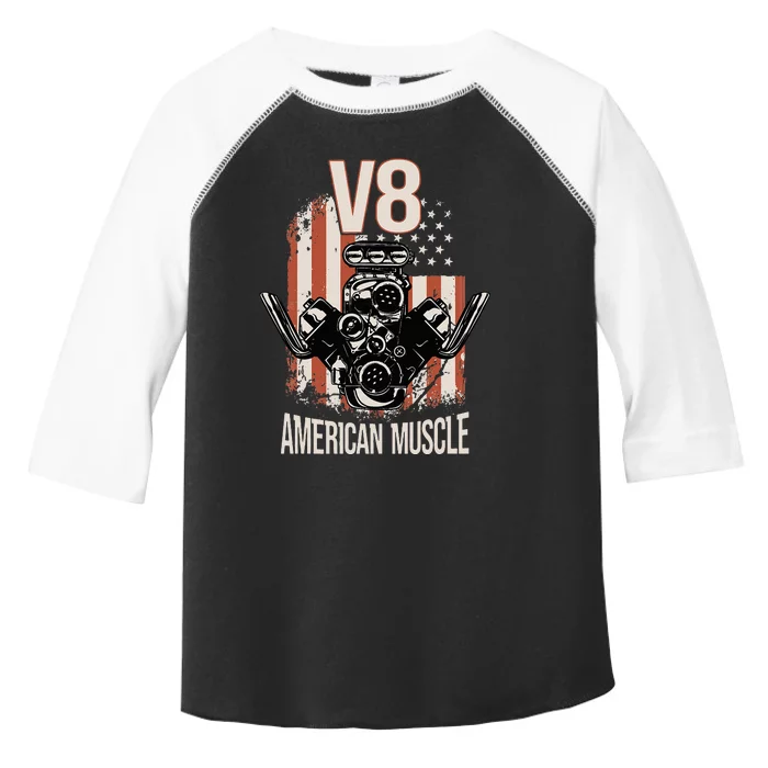 V8 American Muscle Car Usa Flag Engine V8 Toddler Fine Jersey T-Shirt