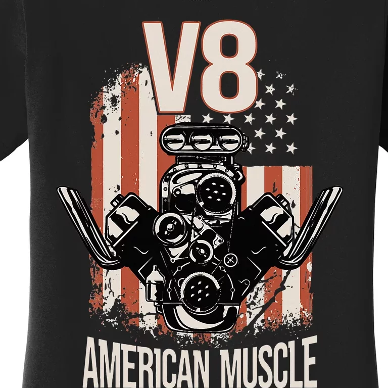 V8 American Muscle Car Usa Flag Engine V8 Women's T-Shirt