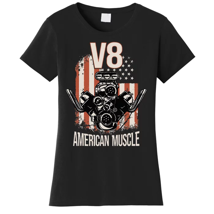 V8 American Muscle Car Usa Flag Engine V8 Women's T-Shirt