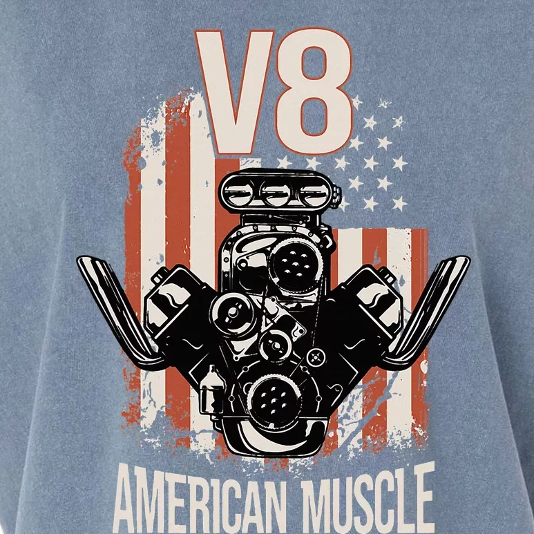 V8 American Muscle Car Usa Flag Engine V8 Garment-Dyed Women's Muscle Tee