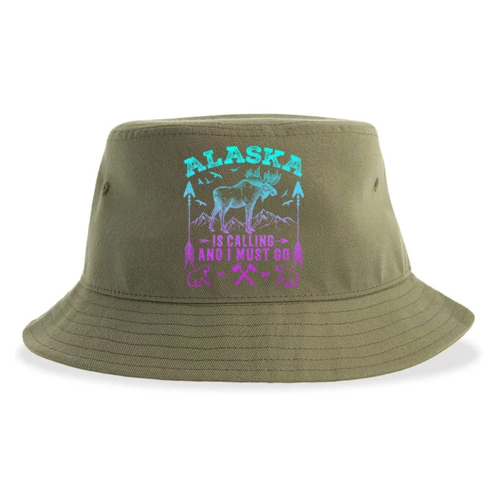 Vintage Alaskan Moose Alaska Is Calling And I Must Go Cool Gift Sustainable Bucket Hat