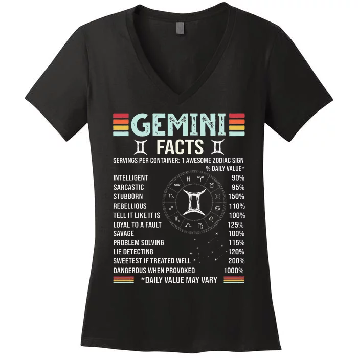 Vintage Astrology May June birthday Zodiac sign retro Gemini Women's V-Neck T-Shirt