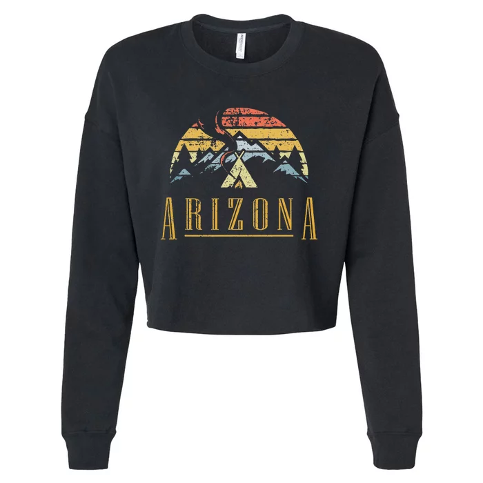 Vintage Arizona Mountains Camping Campfire Cropped Pullover Crew