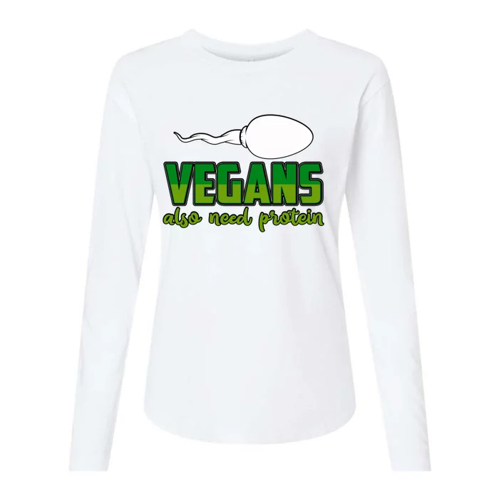 Vegans Also Need Protein Vegan Funny Saying Gift Womens Cotton Relaxed Long Sleeve T-Shirt