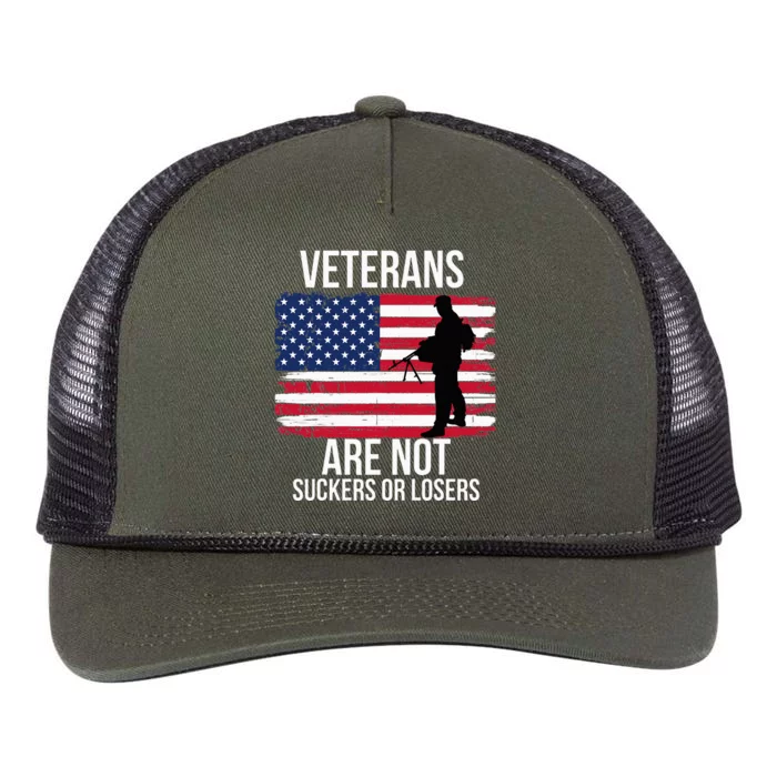 Veterans Are Not Suckers Or Losers Biden 2020 Anti Trump Retro Rope Trucker Hat Cap