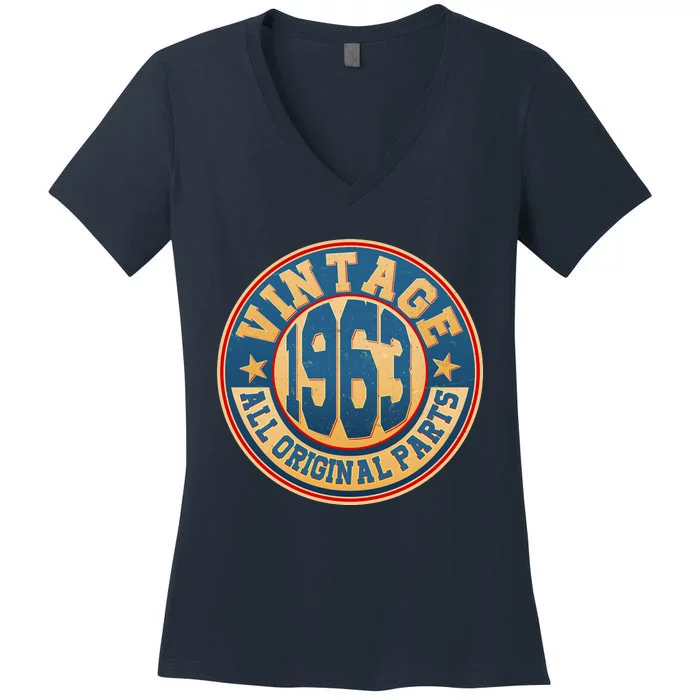 Vintage All Original Parts Emblem Shield 1963 60th Birthday Women's V-Neck T-Shirt