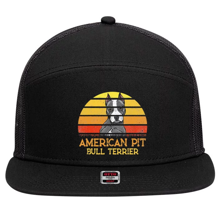 vintage American Pit Bull Terrier Dog Lovers Sunset 7 Panel Mesh Trucker Snapback Hat