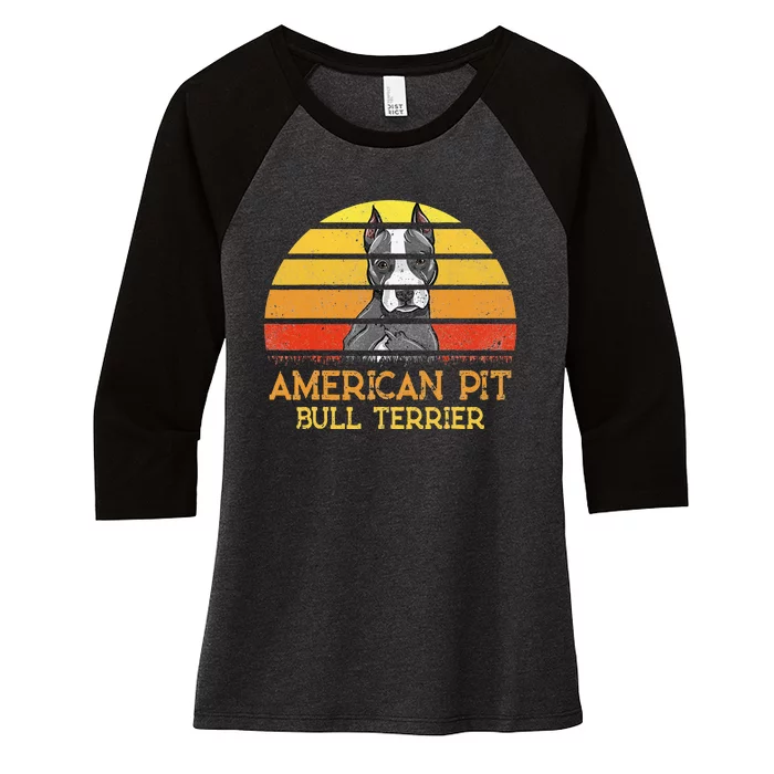 vintage American Pit Bull Terrier Dog Lovers Sunset Women's Tri-Blend 3/4-Sleeve Raglan Shirt