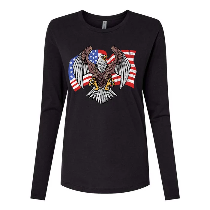 Vintage American Patriotic Eagle Womens Cotton Relaxed Long Sleeve T-Shirt