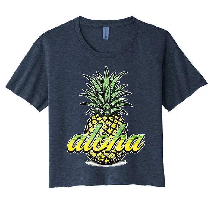 Vintage Aloha Pineapple Illustration Women's Crop Top Tee