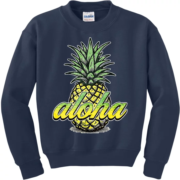 Vintage Aloha Pineapple Illustration Kids Sweatshirt