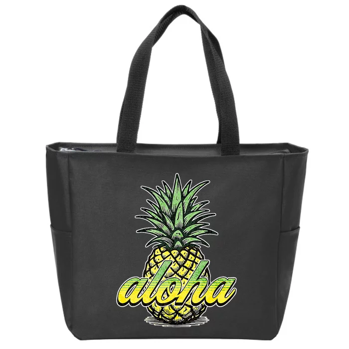 Vintage Aloha Pineapple Illustration Zip Tote Bag