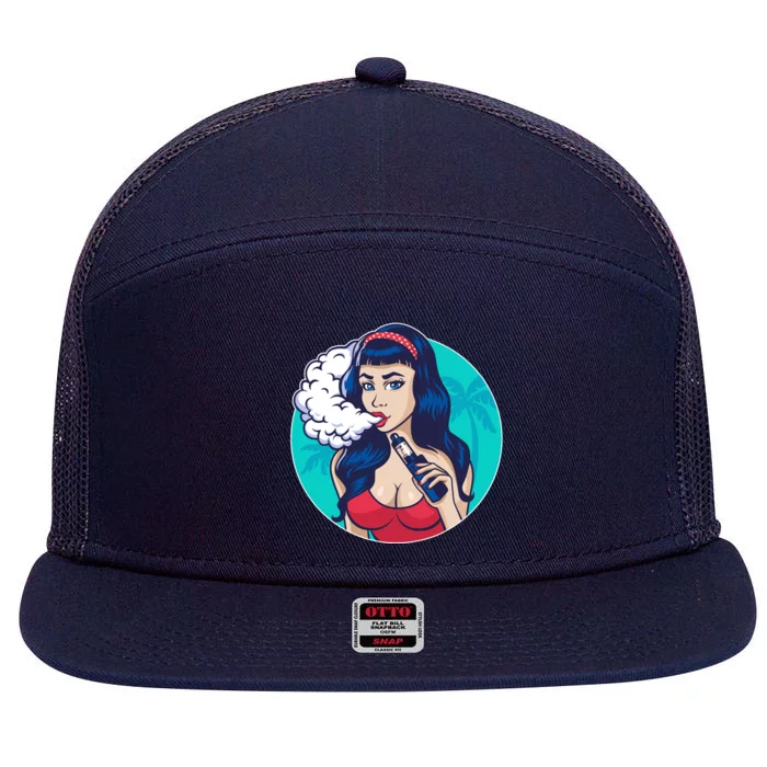 Vaping Cloud Vape Lady 7 Panel Mesh Trucker Snapback Hat