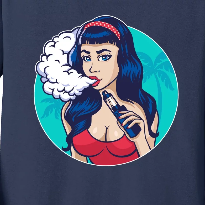 Vaping Cloud Vape Lady Kids Long Sleeve Shirt