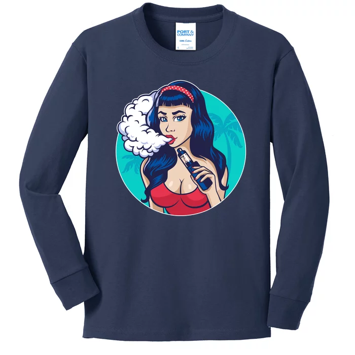 Vaping Cloud Vape Lady Kids Long Sleeve Shirt