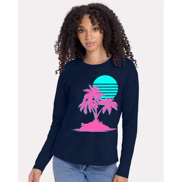 Vapor Wave Beach Womens Cotton Relaxed Long Sleeve T-Shirt