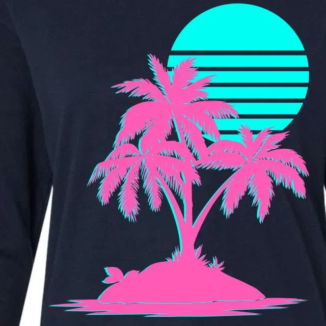 Vapor Wave Beach Womens Cotton Relaxed Long Sleeve T-Shirt