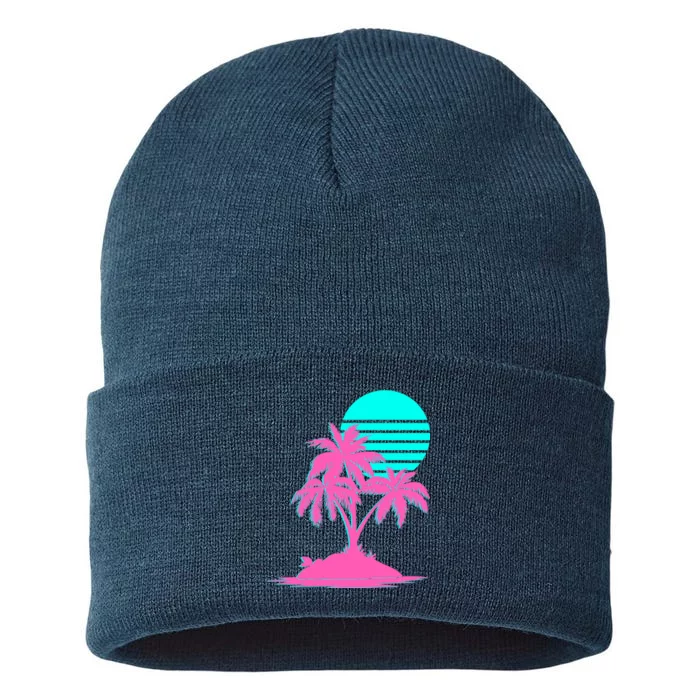 Vapor Wave Beach Sustainable Knit Beanie