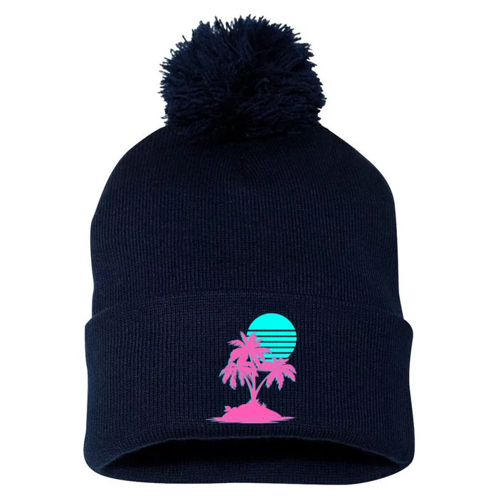 Vapor Wave Beach Pom Pom 12in Knit Beanie