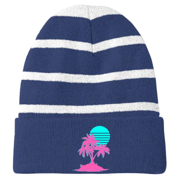 Vapor Wave Beach Striped Beanie with Solid Band