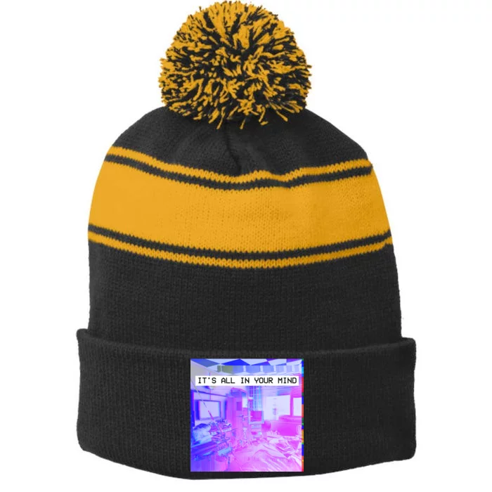 Vaporwave Room It's All In Your Mind Stripe Pom Pom Beanie